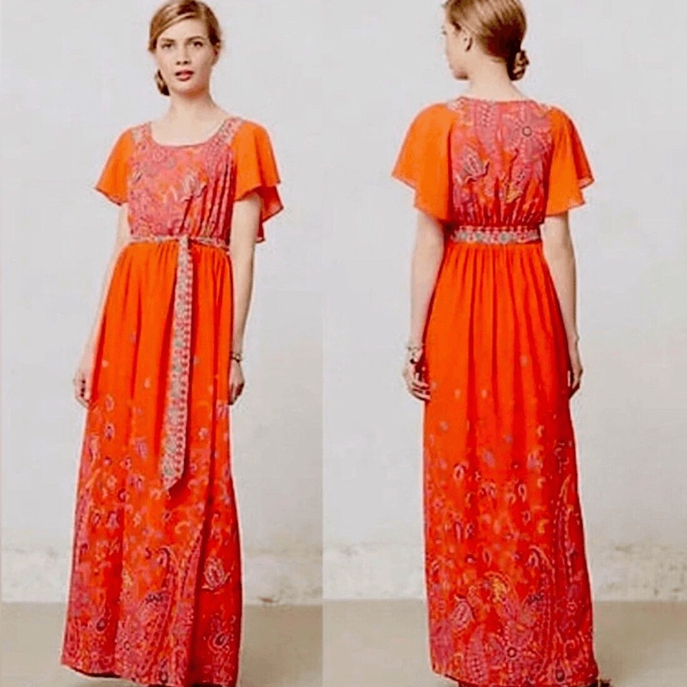 Anthropologie Maeve Blushed Paisley Maxi Dress